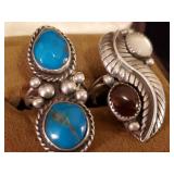 2 Fantastic Sterling Silver Navajo Rings Size 7, 6