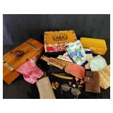 Huge Lot of Misc Vintage Items Hankercheifs, Jewelry Boxes, Polished Rocks, Eye Glasses, Straight Razor, and Much More