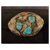 Sterling Silver Turqouise Navajo Belt Buckle  Heavy Duty