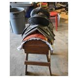 Beautiful N Porter Champion Rider Arizona Tooled Leather Saddle with Saddle Stand and Blanket from Approx. 1920-1930