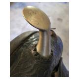 Beautiful N Porter Champion Rider Arizona Tooled Leather Saddle with Saddle Stand and Blanket from Approx. 1920-1930