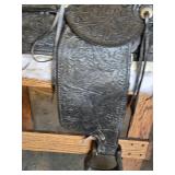 Beautiful N Porter Champion Rider Arizona Tooled Leather Saddle with Saddle Stand and Blanket from Approx. 1920-1930