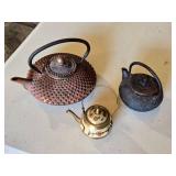 3 Vintage Teapots Including Cast Iron and Floral Design Teapots