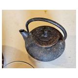 3 Vintage Teapots Including Cast Iron and Floral Design Teapots