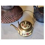 3 Vintage Teapots Including Cast Iron and Floral Design Teapots