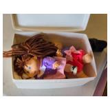 Cabbage Patch Doll, Small Dolls, and Bag of Clothes