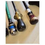 Walking Sticks / Canes with unique handle designs, including gearshift knobs and embellished grips  - heavy and appear homemade