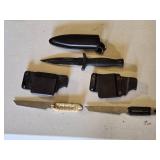 Lot of three knives including Smith & Wesson H.R.T., two other knives with paracord-wrapped handles, and sheaths