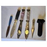 Throwing Knives including Oriental Mfg Knives, Blue Handle Knife, and Sheath