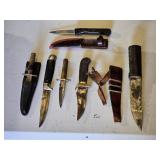 Variety Vintage Knives with Sheaths, Mixed Styles and Conditions - One sheath appears to be handmade