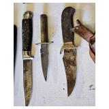 Variety Vintage Knives with Sheaths, Mixed Styles and Conditions - One sheath appears to be handmade