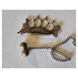 Dragon Design Brass Knuckle Paperweight and Brass Balls
