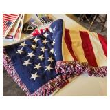 American Flag Items including Window Clings, Decorative Blanket, and Car Decals