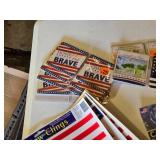 American Flag Items including Window Clings, Decorative Blanket, and Car Decals