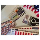 American Flag Items including Window Clings, Decorative Blanket, and Car Decals