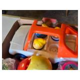 Lot of Toys including The Jetsons Puzzle Ornaments, Fisher Price Vehicle, and Assorted Toy Figures