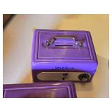 Toy Cash Boxes and Coin Banks including Purple Cash Boxes, Bear Bank, and Plastic Jug Bank