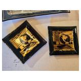 Glass Ash Tray with Ship Design, Small Ash Trays with Globe Motif, and Globe Lamp