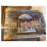 Framed Art Collection including Landscape, Abstract, and Futuristic Designs