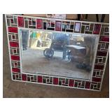 Decorative Mirror with Red and Silver Mosaic Frame