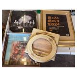 Assorted Picture Frames including Gold Traditional 18x24, Solid Oak 16x20, and Decorative Floral Frame