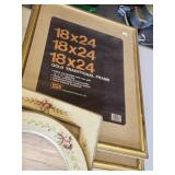 Assorted Picture Frames including Gold Traditional 18x24, Solid Oak 16x20, and Decorative Floral Frame