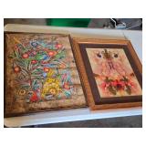 Paintings including Framed Abstract Watercolor and Intricate Folk Art