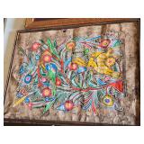 Paintings including Framed Abstract Watercolor and Intricate Folk Art