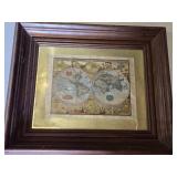 Framed Vintage Metallic Map Print approx. 14" wide