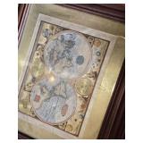 Framed Vintage Metallic Map Print approx. 14" wide