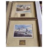 John Mayer Framed Art Prints "Dawn Patrol" and "Morning on the Platte" with Brass Plates - Both in damaged condition