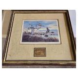 John Mayer Framed Art Prints "Dawn Patrol" and "Morning on the Platte" with Brass Plates - Both in damaged condition