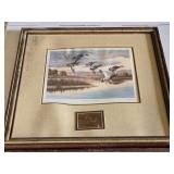 John Mayer Framed Art Prints "Dawn Patrol" and "Morning on the Platte" with Brass Plates - Both in damaged condition