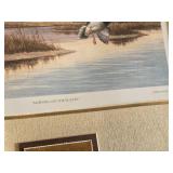 John Mayer Framed Art Prints "Dawn Patrol" and "Morning on the Platte" with Brass Plates - Both in damaged condition