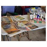 Art Supplies Lot including Paints, Brushes, and a Pile of Modern and Vintage Instructional Books