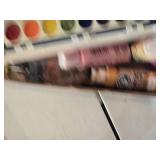 Art Supplies Lot including Paints, Brushes, and a Pile of Modern and Vintage Instructional Books