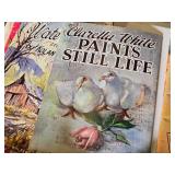 Art Supplies Lot including Paints, Brushes, and a Pile of Modern and Vintage Instructional Books