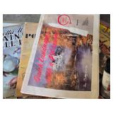 Art Supplies Lot including Paints, Brushes, and a Pile of Modern and Vintage Instructional Books