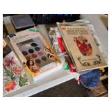 Assorted Craft and Hobby Supplies including Face Paint Kit, Coloring Book, and Christmas Design Book
