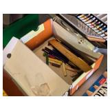 Art Supplies Lot including Paints, Brushes, Pencils, and Canvas