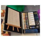 Art Supplies Lot including Paints, Brushes, Pencils, and Canvas