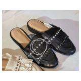 CL Laundry Black Flats, White and Black Karoline Studded Slip-On Sandals - Sizes 6 1/2 and 7