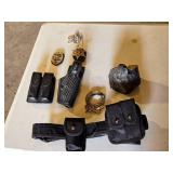 Vintage Law Enforcement Holster, Ammo Pouch, Security Badge