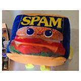 Box of Miscellaneous Items including Novelty SPAM Pillow and Assorted Trinkets