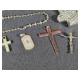 Lot of Jewelry and Accessories including Cross Pendants, Rosaries, and Earrings