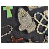 Lot of Jewelry and Accessories including Cross Pendants, Rosaries, and Earrings