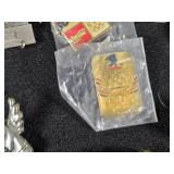 Lot of Assorted Brooches and Pins featuring themes like Operation Desert Storm, sports teams, and novelty designs.