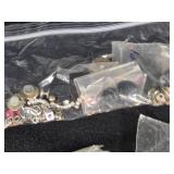 Assorted Buttons and Sewing Supplies including Black Button Collection, Decorative Buttons, and Miscellaneous Sewing Items