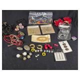 Assorted Jewelry and Accessories including La Mode Fashion Accessories, Dritz Buttons, and Various Earrings and Brooches