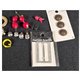 Assorted Jewelry and Accessories including La Mode Fashion Accessories, Dritz Buttons, and Various Earrings and Brooches